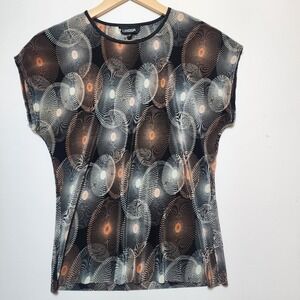 Lindor Geometric Sunburst Medallion Plisse Pleated Top Black Tan Size Large